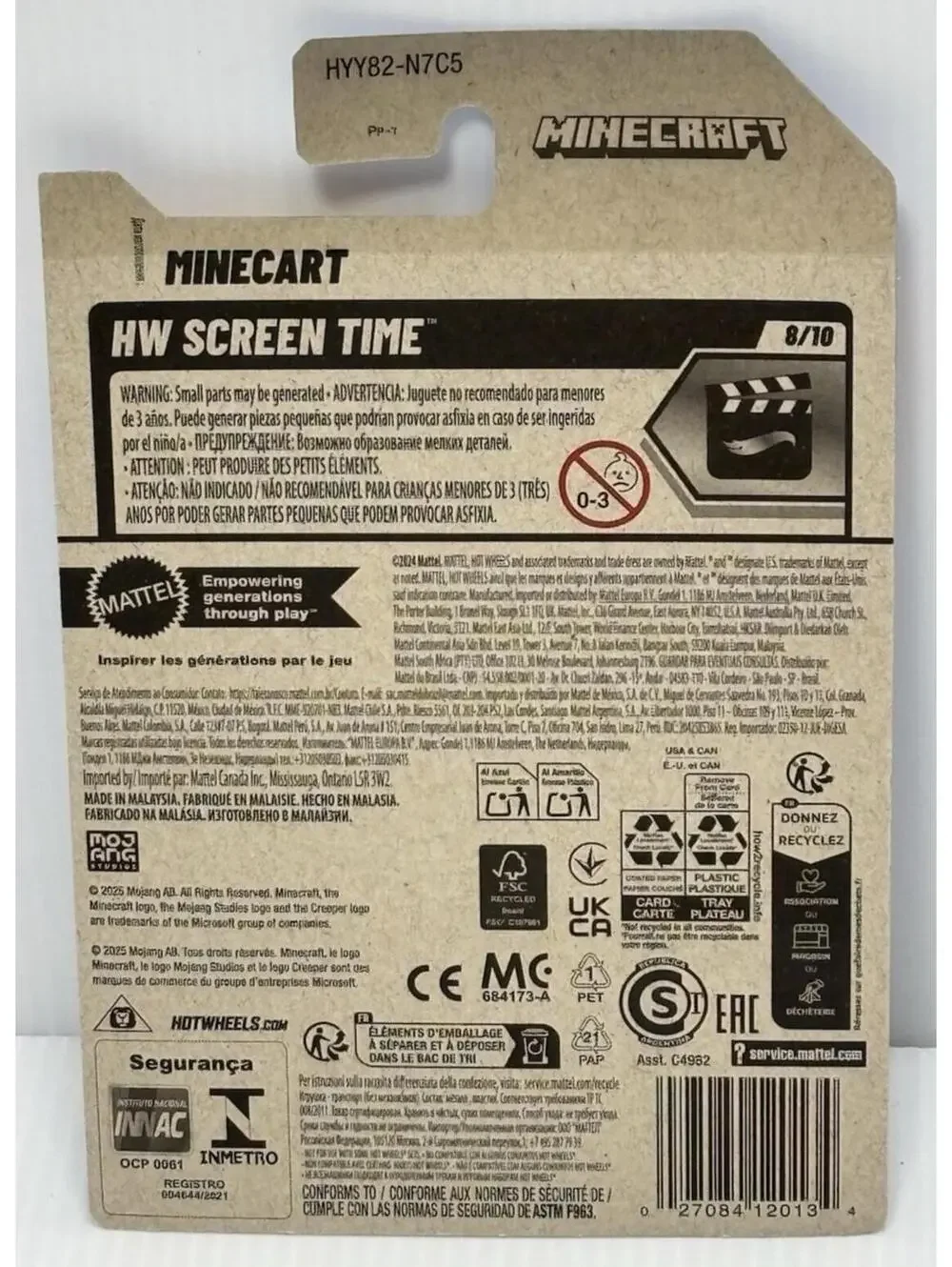 Hot Wheels Minecraft Skeleton Minecart HW Screen Time 8/10 Grey 144/250